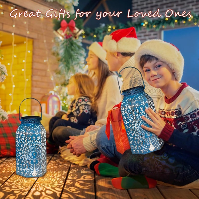 HOMEIMPRO Christmas Gifts for Women Solar Lanterns Outdoor Waterproof Peacock Garden Gifts Mom, Big Solar Lights, Garden Decor, Yard Art, Mothers' Day Birthday Gifts Grandma Grandpa(2Pack, Blue Gold - Image 2